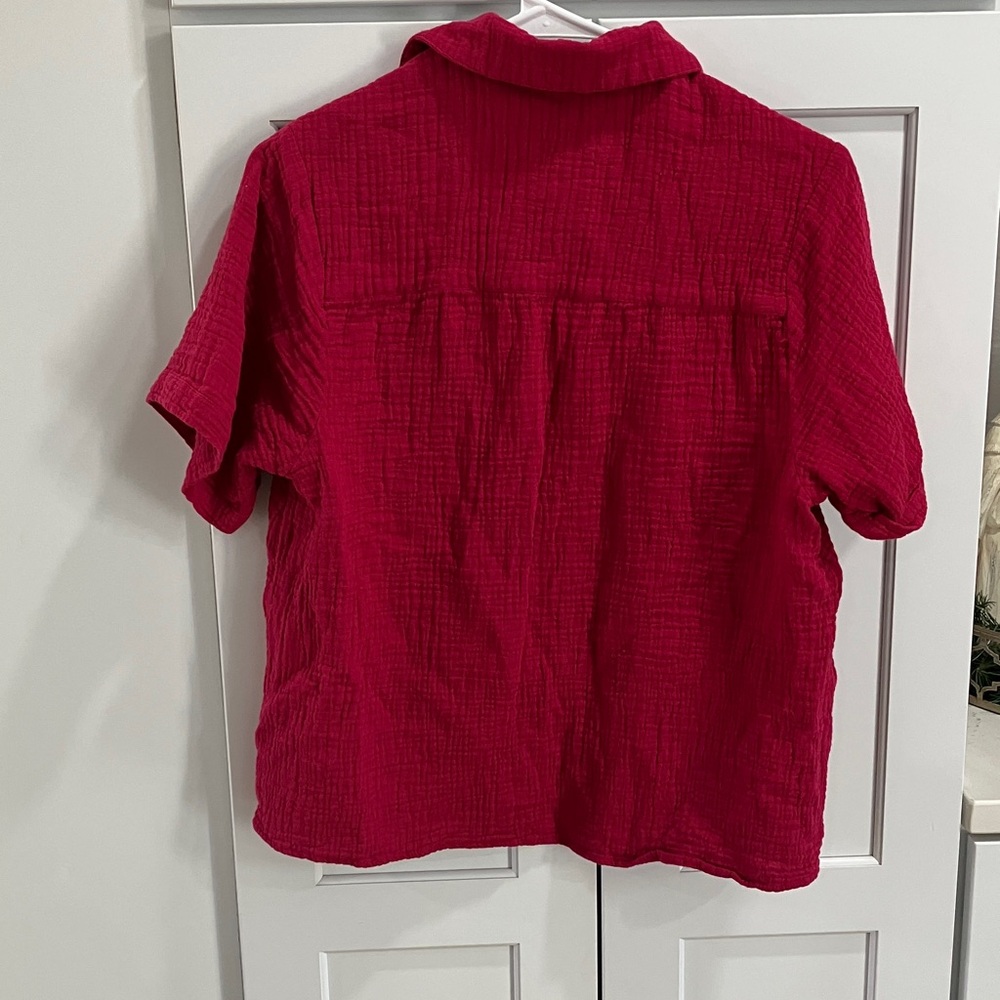 Sundance Women's Pink 100% Cotton Short Sleeve V Neck Cropped Shirt Top - Picture 2 of 11